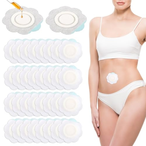 60stk Rizinusöl-Packungen für Bauchnabel, Spunlace-Stoff mit Pflaumenblütenmuster Selbstklebende Hochsaugfähige Rizinusöl Bauchnabelwickel Pads Kein Waschen Erforderlich