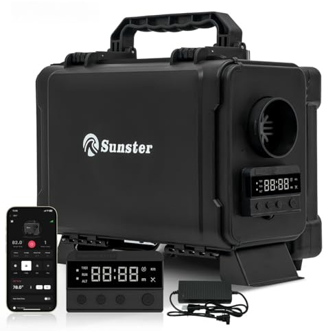 Sunster HTB1 8KW Diesel Luftheizung, 4G/5G Steuerung Standheizung Kreislauf | 4G/5G Steuerung, Lüftungsfunktion, Auto Start-Stop, Innere Kreislauffunktion, 12/24V & 110V, für RV, Wohnmobil