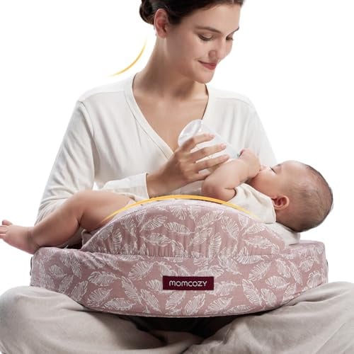 momcozy Cuscino Allattamento Sponde Sicurezza Memory Foam Foglie Rosa | Imbottitura in Memory Foam Sicuro con Fodera Lavabile, Ideale per l'Allattamento Comodo e Stabile del Bebè