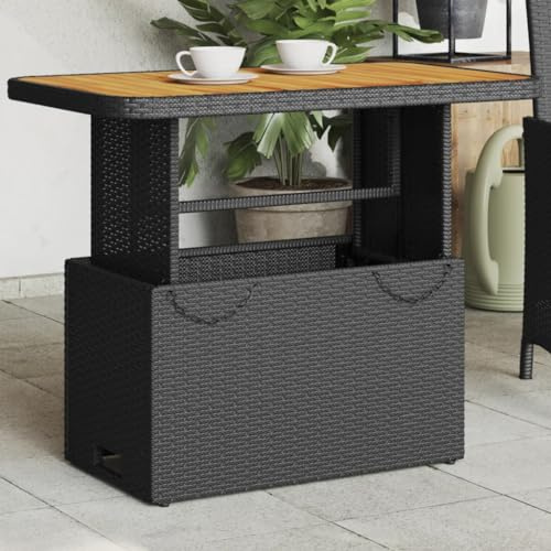 Teenpull Gartentisch Schwarz 90x55x71 cm, Poly Rattan & Akazienholz, höhenverstellbar, UV-beständig, wetterfest, für Garten, Terrasse, Balkon, Outdoor-Esstisch, Couchtisch