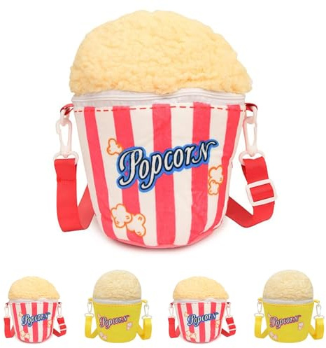 Damen Popcorn Tasche Umhängetasche, Popcorn Kostüm Schultertasche mit Reißverschluss, lustiges Accessoire vielseitig als Partydekoration für Karneval, Halloween und Kostümpartys