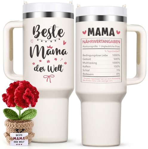Livole Beste Mama der Welt, Mama Geschenk zum Muttertag, Geburtstag, Mutter Geschenke, Blumen Pocket Hug, 40oz 1182ml Edelstahlbecher