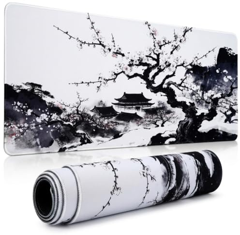 EXTRAPINS Mauspad XL, 800 X 300 Mm, Gaming, Kirschblüten Muster | Rutschfestes Mousepad mit Genähten Kanten, Großes Mauspad Schreibtischunterlage für PC und Laptop
