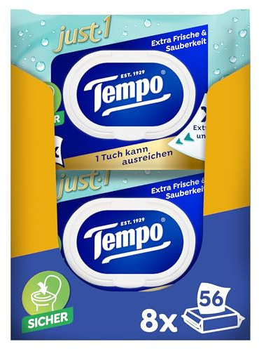 Tempo Feuchte Toilettentücher Just1, Premium, Übergroß, 56 Tücher pro Packung