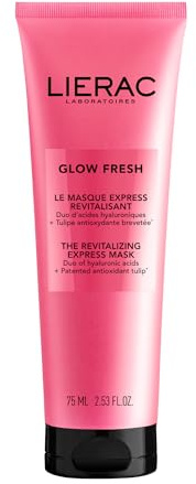 Lierac Glow Fresh Revitalisierende Express Maske 10 Minuten Glow Shot Gesichtsmaske mit Hyaluronsäure und Tulpenextrakt Revitalisiert polstert auf und verleiht neue Ausstrahlung Cremige Textur 75 ml