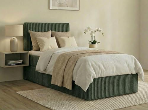 A&J MöbelLand Boxspringbett RALF 80x200 mit Bettkasten und Visco-Topper – Bonellmatratze H4 – Stauraum Links – Grün
