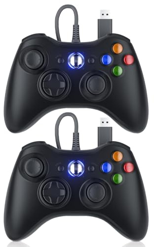 Dinosoo 3 m di ricambio per controller Xbox 360 cablato, controller PC con joystick aggiornato, doppio shock, jack audio da 2,5 mm, confezione da 2