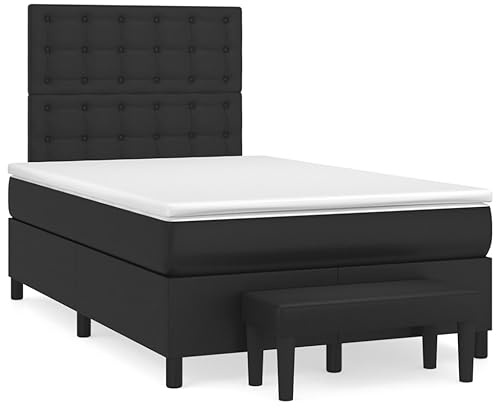 pokgdf Boxspringbett Kunstleder Schwarz 120x200 cm mit Taschenfederkernmatratze und höhenverstellbarem Kopfteil