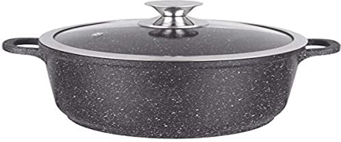 KAMBERG 32 cm großer Topf, Aluminiumguss, leistungsstarke Stein-Antihaftbeschichtung, Glasdeckel, alle Induktionsherde, PFOA-frei, Schwarz