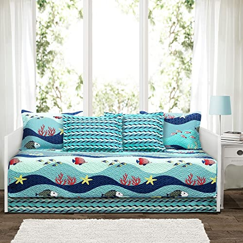 Lush Decor Sealife Daybed Cover 6 Piece Set 39 W x 75 L Blue - Daybed Bedding Set Twin Quilt Blue - Toddler Bedding - Coastal Decor