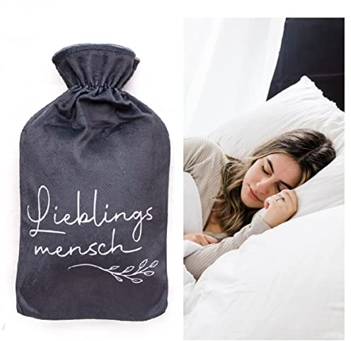 Bada Bing Wärmflasche mit Bezug Spruch Lieblingsmensch Kuschelig 2 Liter groß zum Wohlfühlen Wärmekissen Grau Weiß Geschenk 01