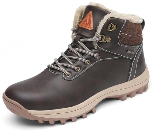 Mishansha Scarpe Uomo Invernali Stivali da Neve Donna Stivaletti Invernali Impermeabili Scarponcini con pelo Caldo Stivali Neve Scarpe Trekking Marrone, Gr.46
