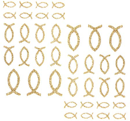 Oblique Unique® 38 Stück Fisch Glitzer Effekt - Farbe wählbar - zum Verzieren oder Aufkleben oder Einkleben von Karten - Kommunion Taufe Deko Tischdeko (Champagner)