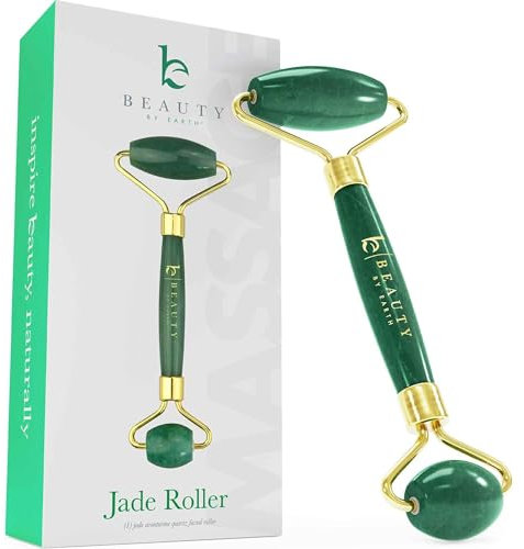 Beauty by Earth Rouleau de jade pour le visage – Outil de massage du visage avec petit rouleau pour les yeux gonflés, soins du visage pour réduire les yeux gonflés, rouleau de soins du visage pour