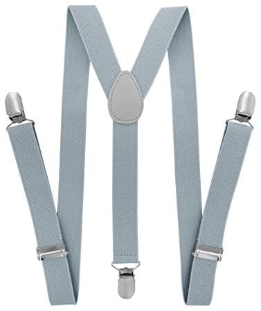 axy Kinder/Jungen Hosenträger-Y Form breit 2,5 cm mit 3 Starken Clips, kombinierbar mit Fliege - Uni Farben HTK25-1 (für Jungen (7-12 Jahre alt), Grau)