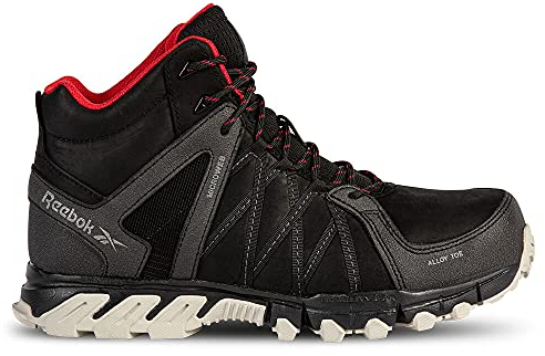 Reebok, wasserdichte Sicherheitsschuhe aus Leder, schwarz und rot, mit Trail Grip S3 SRC 45 Aluminiumkappe, Schwarz/Rot
