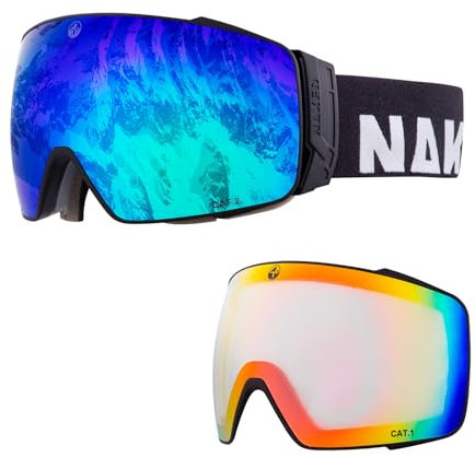 NAKED Optics Skibrille Männer, Ski Brille Frauen, Snowboardbrille (STORM OTG Schwarz, inkl. Schlechtwetterglas)