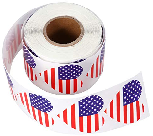 Milisten 3/2 Zoll Aufkleber USA Flagge Aufkleber Herzform Versiegelung Aufkleber Aufkleber Wandbild Tapete für Cookie Bag DIY Kunst Sammelalbum Umschlag Amerikanische Aufkleberrolle