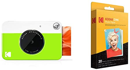 Kodak Printomatic Digital Instant Print Camera - Full Color Prints On ZINK 2 x 3 Inch Sticky-Backed Photo Paper (Green) Print Memories Instantly & Zink Photo Paper - Pack of 20