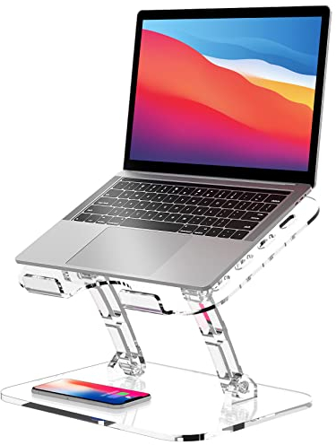 Lpoake Verstellbarer Laptopständer, Tragbarer Ergonomischer Computerständer für Laptop, Faltbarer Laptop Riser für Schreibtisch, Kompatibel mit 10 bis 15,6 Zoll Notebook Computer Laptops (Transparent)