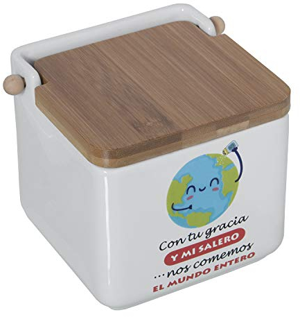 Saliera originale ceramica quadrata con coperchio in legno12x12x12 cm (Con la tua grazia e la mia saliera)