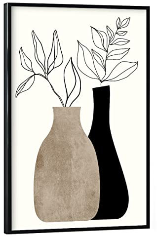 artboxONE Poster mit schwarzem Rahmen 90x60 cm Floral Gris En Gris - Bild vase abstrakt Blumen
