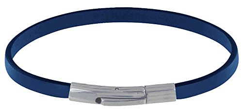LES POULETTES BIJOUX - Bracelet Homme Cuir Simple Fermoir Acier Inoxydable - 20cm - Bleu Navy