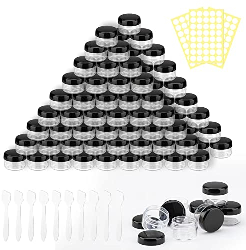 Lot de 100 petites boîtes vides de 5 ml - Plastique transparent - Avec bouchon à vis - Pour baume à lèvres, lotion - Noir