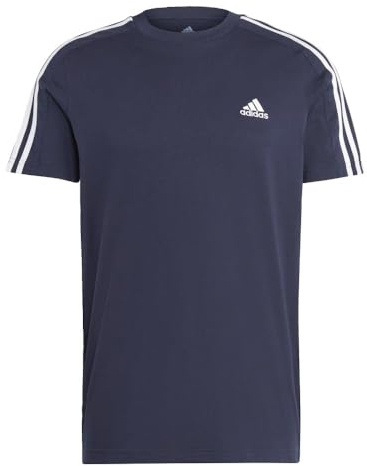 adidas Men's Essentials Single Jersey 3-Stripes T-Shirt, Ink/White, XL