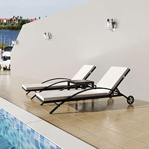Gecheer Sonnenliegen mit Tisch PolyRattan Sonnenliege Doppelliege Outdoor Gartenliege Liegestuhl Freizeitliege Relaxliege Strandliege Gartenmöbel, Poly Rattan Schwarz