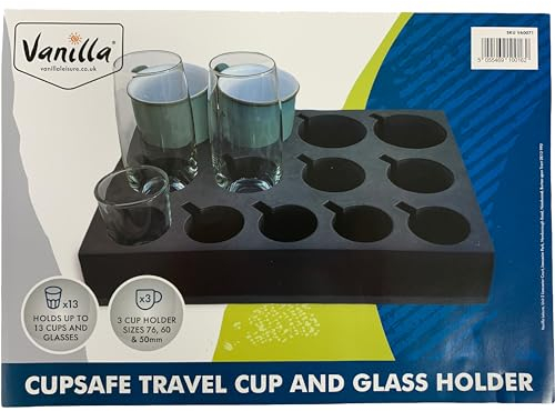 Vanilla Leisure - Camping Caravan Home & Motorhome Glass & Cup Holder 13 Spaces of Various Sizes 76, 60 & 50mm Travel Storage Solution Camping & Campervan Accessories to Prevent breakages