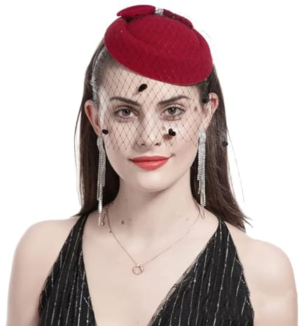 Kopfschmuck Schleife Mesh Perlen Fascinator Hut Damen Mädchen Schleier Pillbox Partyhut Elegant Retro 20er 50er Jahre Haarspange Bankett Klassisch Haarschmuck für Hochzeit Cocktail Pferderennen