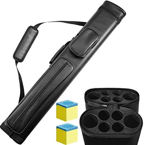 Deekin 2 x 4 harte ovale Billardqueue-Hülle für 2 Stäbe, 6 Löcher mit 2 Kreiden, 81,3 x 14,9 x 9,5 cm