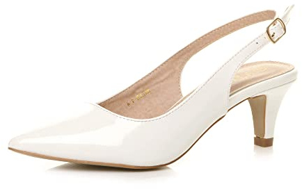 AJVANI Womens Ladies Low mid Heel 50s Slingback Buckle Pointed Court Shoes Size