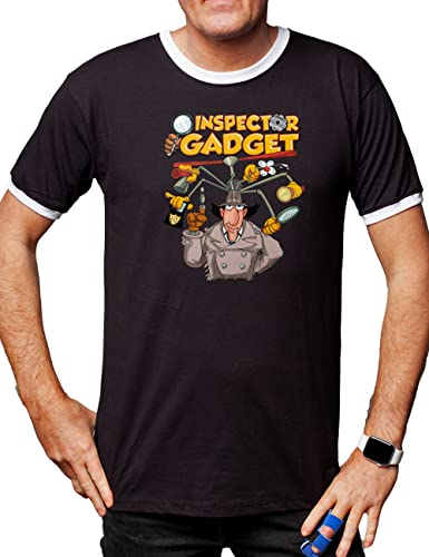 Camisetas EGB Camiseta Cuello Blanco Inspector Gadget Ochenteras 80´s Retro Comic Tallas Especiales (Negro, XXL)