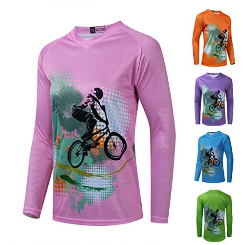Langärmeliges MTB-Trikot für Damen, Dirt-Bike-Hemd für Mountainbike, Motocross, BMX, Motorrad, Angeln, Off-Rennsport, 11rosa, Klein
