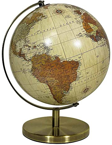 zeitzone Globus Creme Weltkugel mit Ständer Gold Standglobus Erde Atlas Ø 18cm