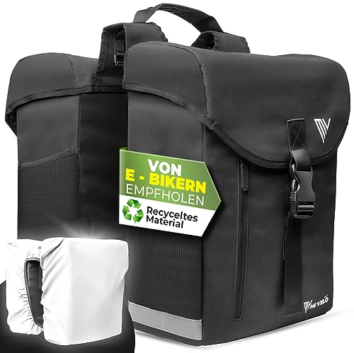MIVELO Fahrradtasche Doppeltasche aus recyceltem Material I Fahrradtasche für Gepäckträger 36L inkl. Regenschutz I Gepäckträgertasche kompatibel mit MIK & Racktime Adapter