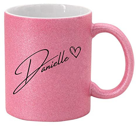Personalised Glitter or Metallic Name Mug - Gift for her, Friend Daughter Wife Girlfriend Mum- 11oz Ceramic - Birthday Present (Glitter Pink)