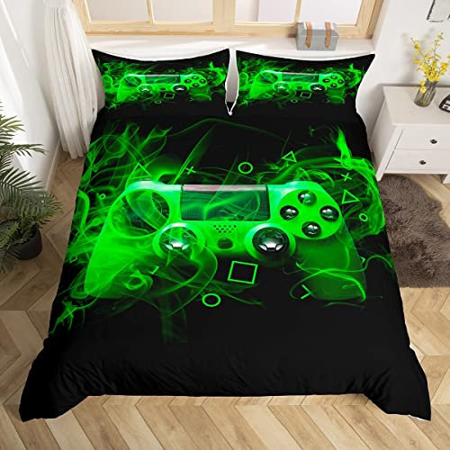 Gamer ensemble de literie 140x200 cm jeux pour les garçons housse de couette ensemble gamepad console bouton d'action housse de couette enfants vert Noir Teen player Room Decor literie Modern Game