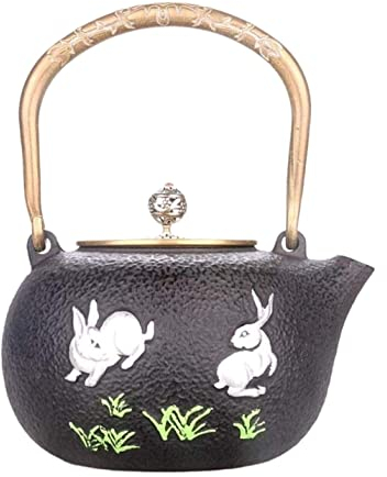 Theiere Fonte Théière Japonaise 47 Oz/1400 Ml Théière En Fonte Pots À Thé Jade Lapin Couleur Fer Pot Ancien Pot En Fer Grand Pot En Fer À Eau Bouillante Sans Revêtement Théière en Fonte Theiere Japona