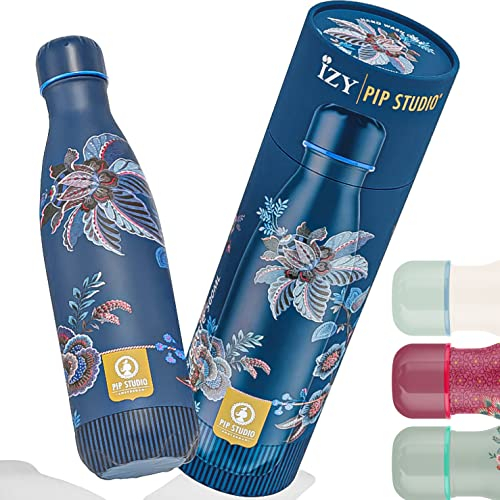 IZY Trinkflasche, Pip Studio, CeCe Fiore Blau, Wasserspende, Thermoskanne, Wasserflasche, Thermobecher, BPA-frei, Trinkflasche aus rostfreiem Stahl, Heiß oder kalt für 12 Stunden, 500 ml