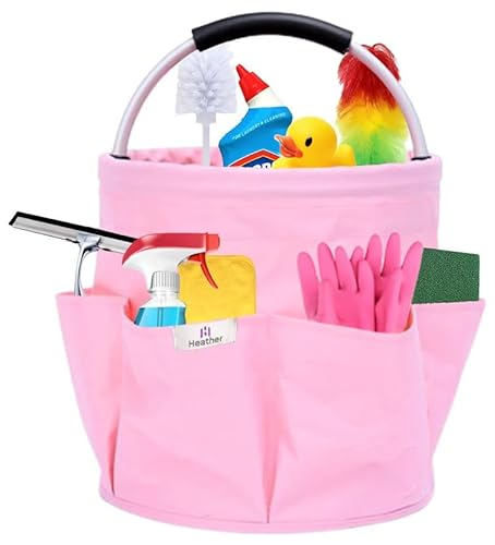 heather UK Cleaning Bucket Organiser Caddy Cushioned Bag for Cleaning Products Organiser. Collapsible Under Sink Storage Organiser Cleaning Caddy with Handle Cleaning Buckets Soft Grip (Pink)