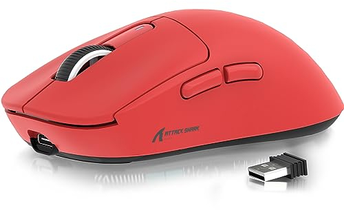 ATTACK SHARK X3 49g SUPERLIGHT Mouse, PixArt PAW3395 Gaming Sensor, BT/2.4G Wireless/Wired Gaming Mouse, 6 Adjustable DPI up to 26000, 200 Hrs Battery, G502, Office Mice for Win11/Xbox/PS/Mac (Red)