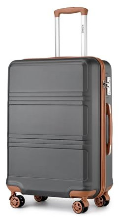 KONO Koffer Handgepäck Trolley 55cm Leicht Hartschalenkoffer Reisekoffer mit 4 Rollen und TSA Schloss, 55x40x22cm, 39Liter, Zwillingsrollen Rollkoffer, ABS Hartschale (Grau/Braun, M)