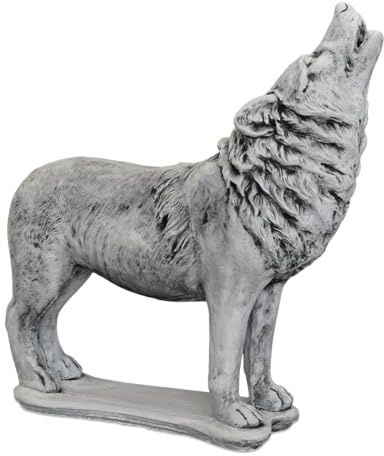 gartendekoparadies.de Detailgetreue Wolf Statuen, Steinfiguren, Grau, frostsicher aus Steinguss für Außenbereich (Statue Heulender Wolf)