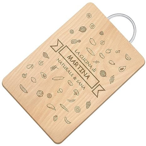 Maverton Tagliere rettangolare di legno incisione personalizzata - Battilardo con manico - gadget di legno per cucina - taglieri per aperitivi per donna - 32 x 25 cm - Naturale
