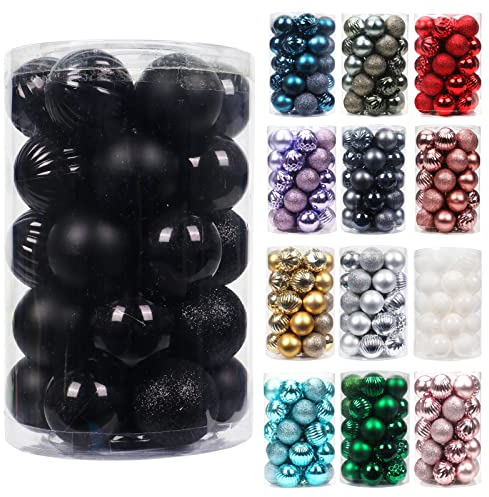 34 Stücke Weihnachtskugeln 4 cm Christbaumkugeln Kunststoff Weihnachtsbaumschmuck Weihnachtsbaum Kugeln Deko (Schwarz)