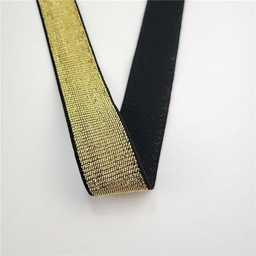 SOUANNOR 5M Glitter Gold Silber Gummiband Elastisches Glitter Band zum Nähen Spitze Trim DIY Zubehör (5M X 20mm/40mm, Gold, Silber, Mehrfarbig) (4cm, Black Gold)