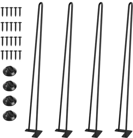 SMARTSTANDARD Hairpin Tischbeine, 71,1 cm, 9,5 cm, massive Metallbeine für Heimwerker, Bank, Schreibtisch, Stühle, Esstisch, Beistelltisch – 4 Stück, Karbonstahl, schwarz, robuste Möbelbeine mit